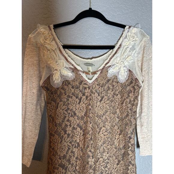 Buckle Sheer Lace Top Womens XS Y2K‎ 90s Embroidered Floral Lace 3/4 Sleeve Boho - Picture 2 of 9
